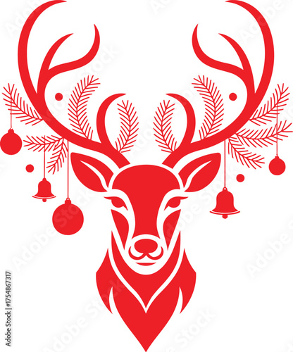 reindeer head vector, christmas deer ornament holiday graphic design