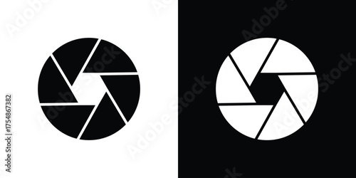 Camera shutter icon. Black and white simple flat design icon