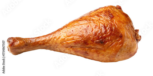 Delicious roasted turkey leg with crispy golden brown skin isolated isolated on transparent background
