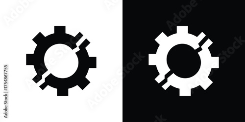 Broken gear icon. Black and white simple flat design icon