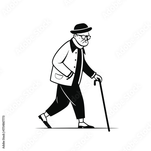 man with crutches and cane playing golf vector illustration