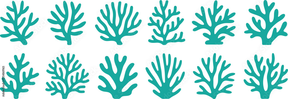 Obraz premium coral reef icon set vector, ocean marine sea life design illustration isolate on white background 