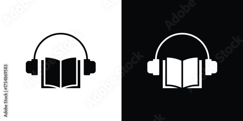 Audio book icon. Black and white simple flat design icon