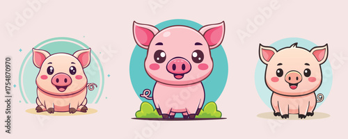 Cute baby pigs with happy expressions