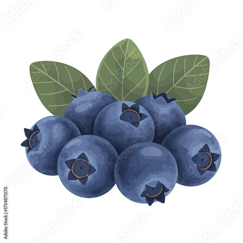 Fresh blueberries with green leaves isolated