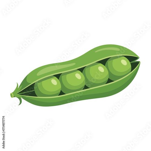 Fresh green pea pod illustration on white background