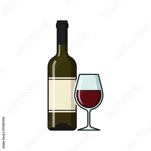 Wine bottle and glass isolated illustration