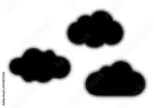 Set of Clouds Halftone Dots Gradient Vector Illustration
