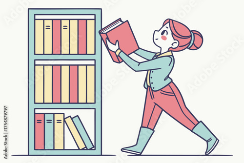 Young woman selecting a book from the library shelf