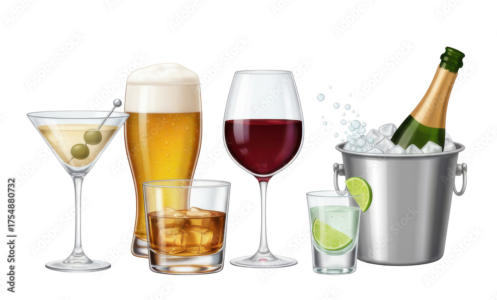 custom made wallpaper toronto digitalAssorted Alcoholic Beverages Including Beer Wine Whiskey Martini Champagne And Cocktail Isolated On Black