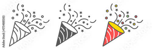 Confetti popper icon, party and decor, party hat sign, vector graphics, a linear pattern on a white background. editable stroke