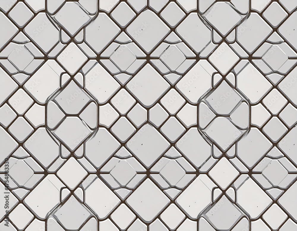Fototapeta premium A geometric pattern of interconnected shapes, with squares and diamond-like elements, creates a repeated design in neutral tones. The layout offers visual rhythm and structure