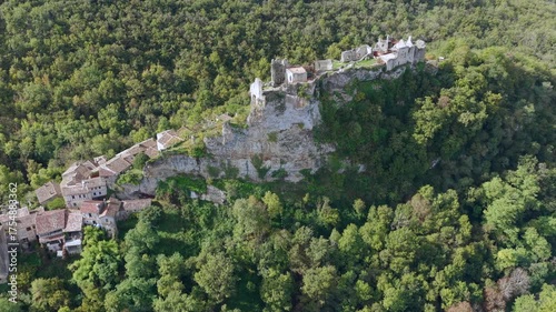 Aerial view of the Chateau de Penne in the Tarn region of Occitanie, France