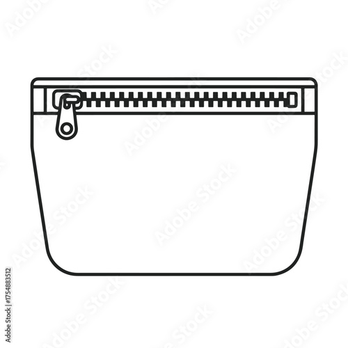 Black outline of a zippered cosmetic bag on a white background makeup toiletry