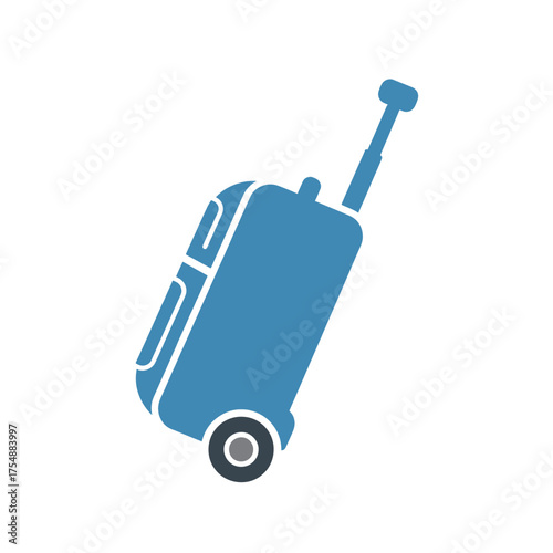 Blue rolling suitcase with telescopic handle and wheels on white background luggage travel