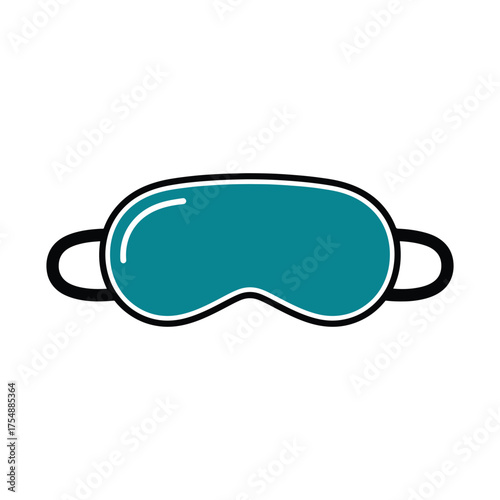Teal blue sleep mask with black outline and elastic bands on white background rest relaxation