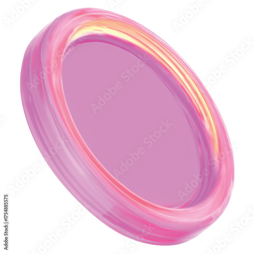 3d coin vector illustration. Sleek icon glows pink and yellow. 