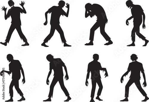 Collection of eight silhouette figures representing zombies in various poses and movements