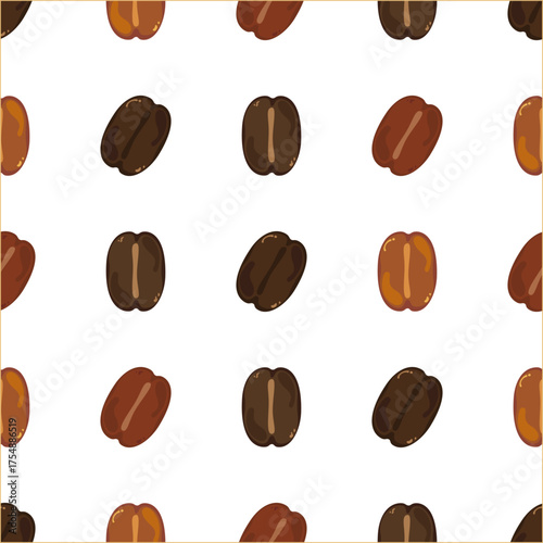 Cute seamless pattern of roasted coffee beans in warm brown tones. Perfect for cafe branding, packaging, wrapping paper, textile, or background design.