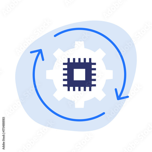 Self Improving Icon, AI self-learning, Autonomous systems, Continuous improvement, Adaptive AI, and Self-optimizing AI agents. Vector illustration.