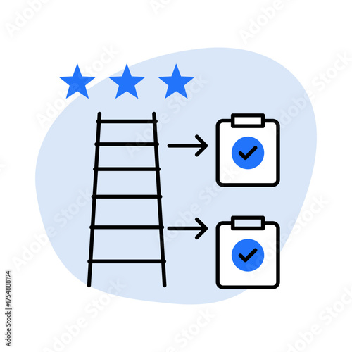 Ladder of Progress Icon, AI growth, System optimization, Continuous improvement, AI task tracking, and Progress monitoring. Vector illustration.