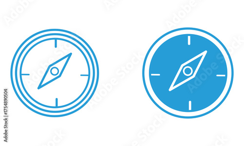 Minimalist Dual Compass Vector Illustration, Flat Blue Navigation Icons