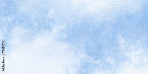  Grunge smooth light sky blue calming image of white clouds in a lavender sky evokes a sense of peace and tranquility,  artistic watercolor painting style clouds background.	