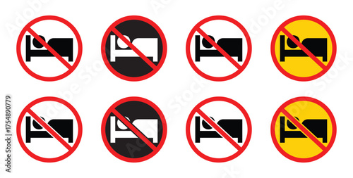 No sleeping allowed sign.  Do not sleep in this area. Flat vector illustration design