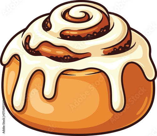 Sweet cinnamon roll with cream cheese frosting delicious pastry vector