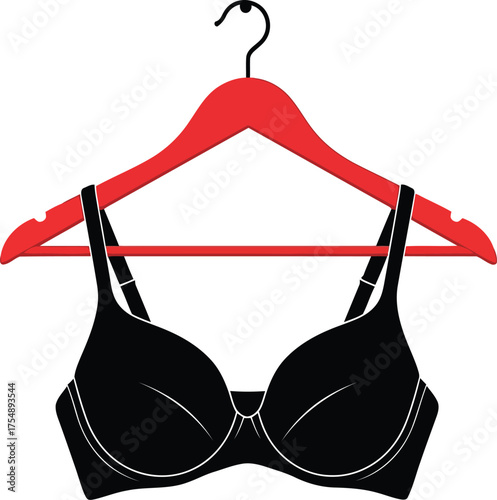Elegant black bra fashion apparel on red hanger vector