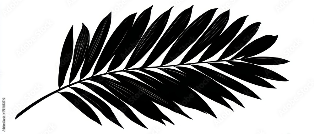 Fototapeta premium Black Silhouette of a Tropical Palm Leaf Against a White Background for Stylish Design Usage