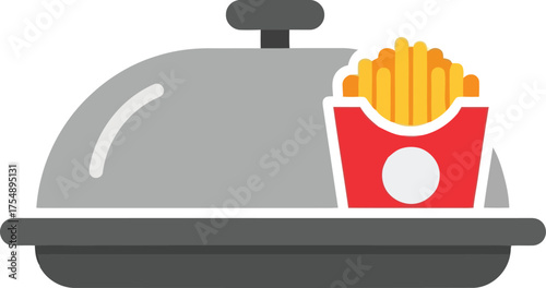 Gourmet french fries served under cloche restaurant food illustration vector
