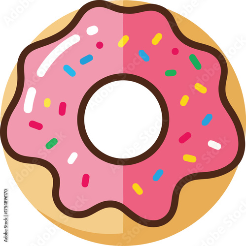 Pink frosted donut sprinkles sweet treat dessert icon vector