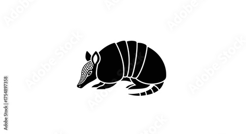 Black and white illustration of an armadillo a unique mammal known for its bony armor shell.