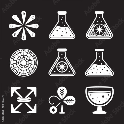Mysterious ancient alchemy symbols mosaic vintage esoteric elements magic science art
