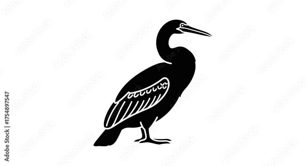 Fototapeta premium Black cormorant bird standing in a simple silhouette style.