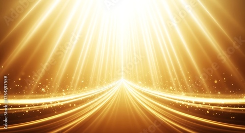 Golden light streaks converge to a bright point, creating a radiant and dynamic effect