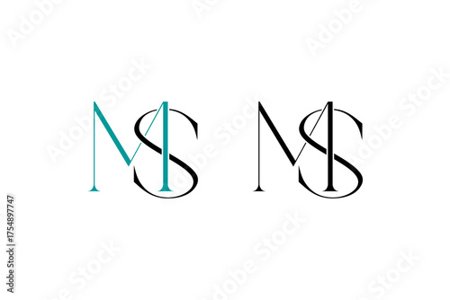 MS Monogram Logo – Intertwined Letters with Teal M and Black S Variations for Elegant Brand Identity