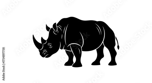 Black rhinoceros silhouette vector illustration isolated on white.