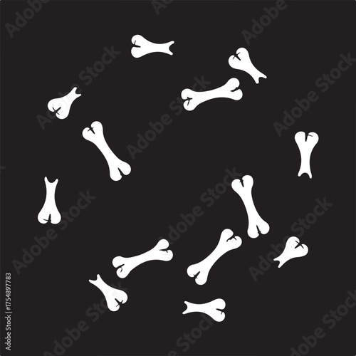 Scattered ancient fossilized bones scattered artfully across a dark backdrop archaeological discovery