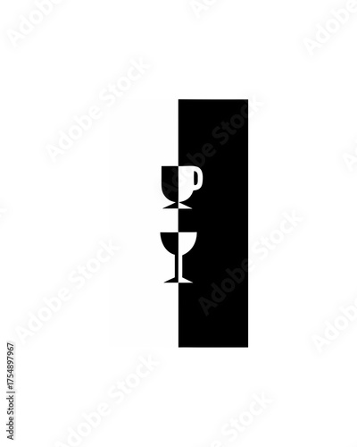 Black and White Modern Graphic | Coffee Cup and Wine Glass Illustration