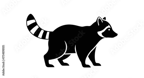Black Silhouette of a Raccoon Standing Side View.