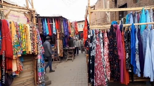 Colorful textiles displayed at an outdoor market