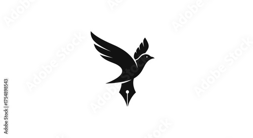 Elegant Black Bird with Pen Nib Tail Logo Design.