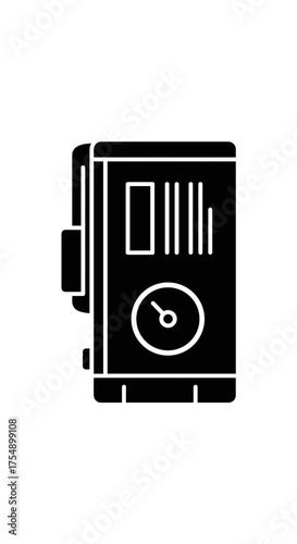 Industrial water heater or boiler system with gauge and controls black and white icon.