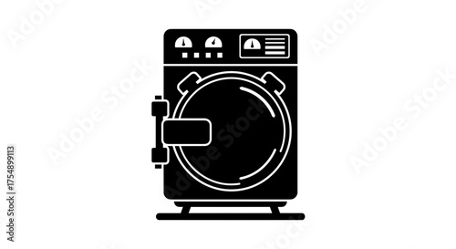 Industrial washing machine black glyph icon isolated on white.