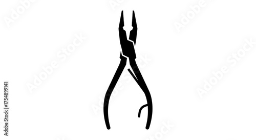 Isolated black pliers tool on a white background.