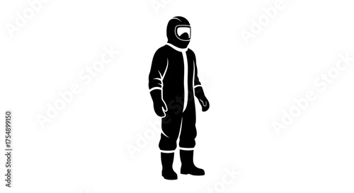 Isolated figure in a biohazard protection suit and helmet.