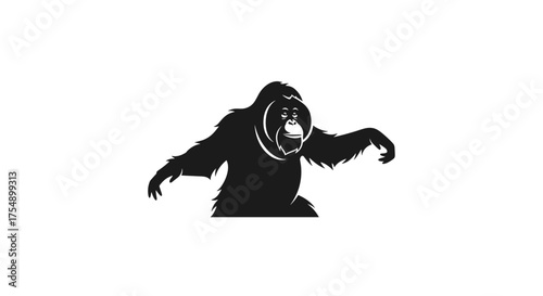 Majestic Orangutan Silhouette on a Clean White Background.