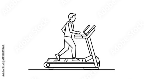 Man running on a treadmill for cardio exercise line art illustration.